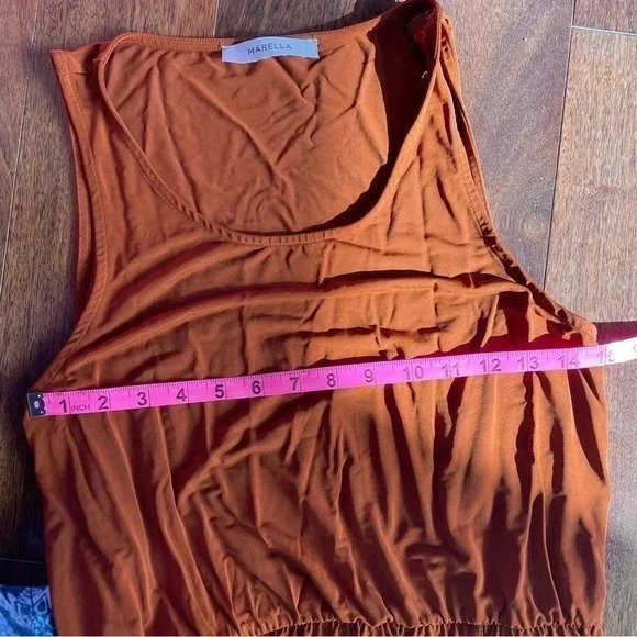 MARELLA Maxi Dress Burnt Orange Sleeveless Side Slit Belted Summer Sundress S - Picture 12 of 12